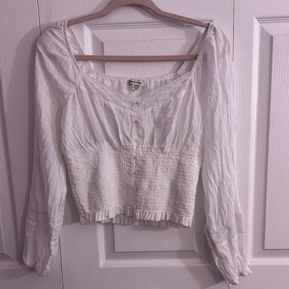 American Eagle Outfitters White Smocked Blouse